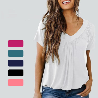 ✨2025 Nieuwe Hot Sale--49% Korting☀️Casual damestop met geplooide V-hals en korte mouwen