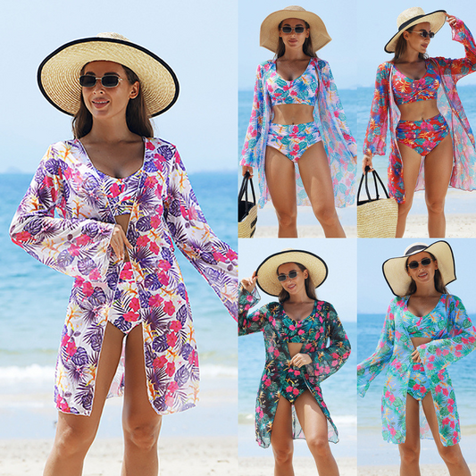 🌸Uitverkoop 50% korting🌷2025 Hete verkoop Modieus, meerkleurig 3-delig bikini-zwempak voor dames met print