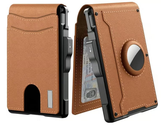 AirTag Portemonnee voor Heren - met Pop-up Aluminium Behuizing, Geldclip, Slanke Leren Vakken, Creditcardhouder met RFID-blokkering, Minimalistische Bifold Portemonnee