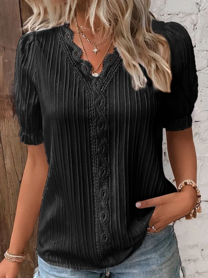 V-hals Plain Lace Elegant Shirt(Koop 2 gratis verzending)